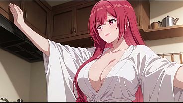Anak Tiri Pulang Cepat, Lihat Istri Bapak Masak Cuma Pakai Jubah Tipis. Kureha Enomoto Cosplay Hentai (ai-generated)
